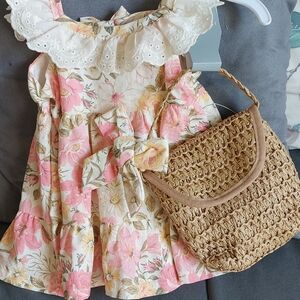 T Tahari Pink and Cream Floral Kids Dress with Bow